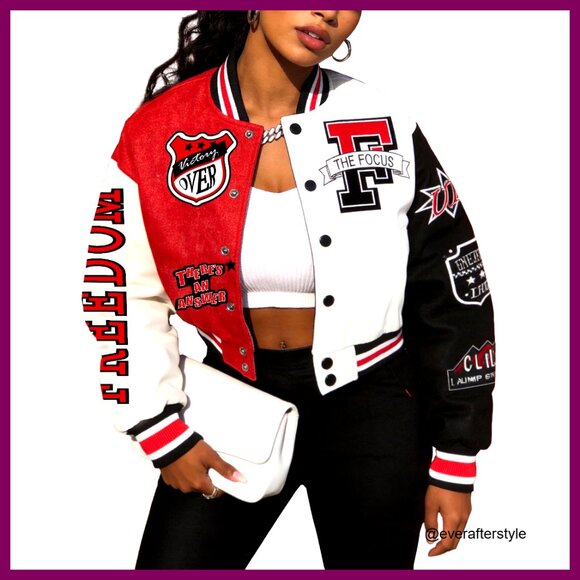 Cropped Varsity Jacket Lightweight Bomber Y2K Retro Streetwear Snap Placket